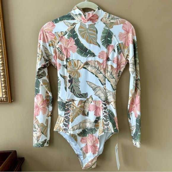 Rip Curl Tropic Coast Cheeky Long Sleeve One Piece Surf Swimsuit Rashguard M NWT - Picture 6 of 10